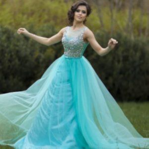 blue prom dress with gems
